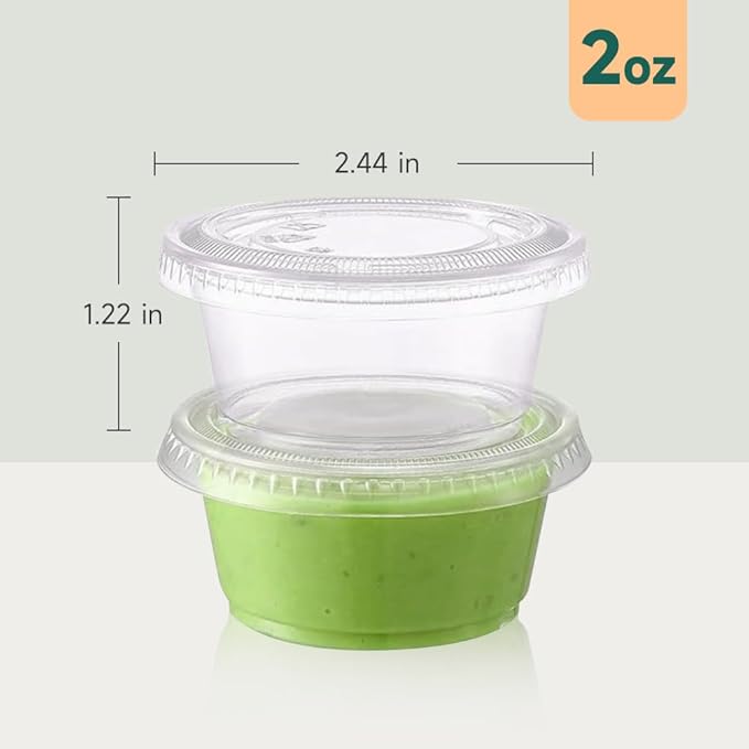 520 Pack - 2oz Disposable Plastic Portion Cups with Lids, Jello Shot Cups,Salad Dressing, Small Plastic Containers for Meal Prep, Sauces, and Sample Tasting…