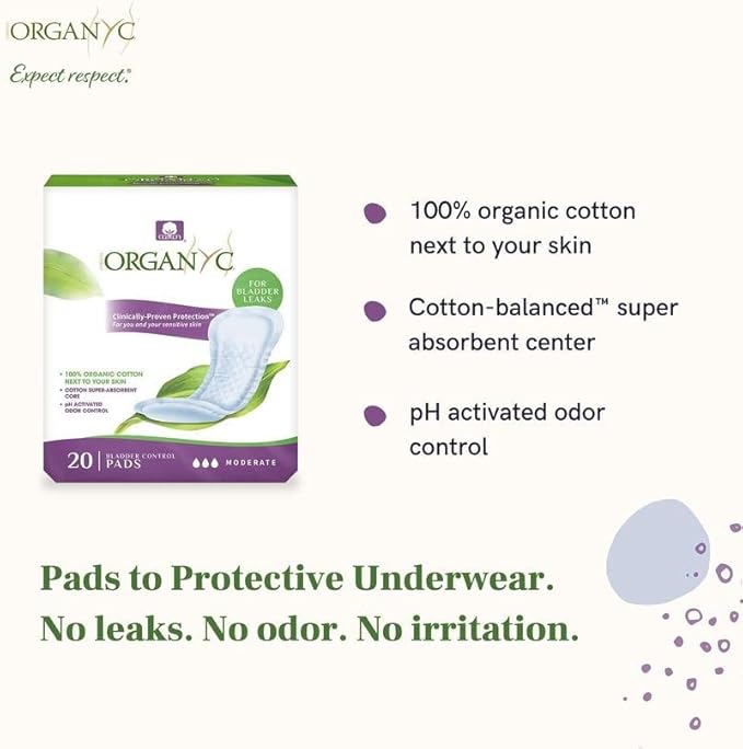 Organyc 100% Organic Cotton Incontinence Pads 16 Count…