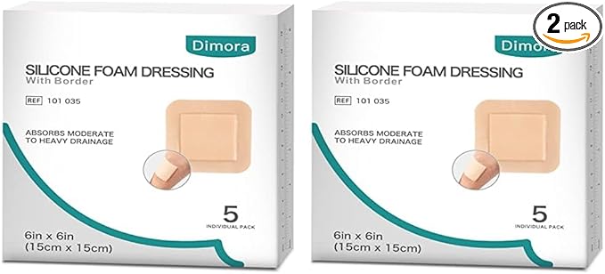 Dimora Silicone Foam Dressing with Border 6"x6" Waterproof 10 Pack…