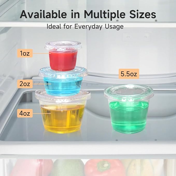 520 Pack - 2oz Disposable Plastic Portion Cups with Lids, Jello Shot Cups,Salad Dressing, Small Plastic Containers for Meal Prep, Sauces, and Sample Tasting…