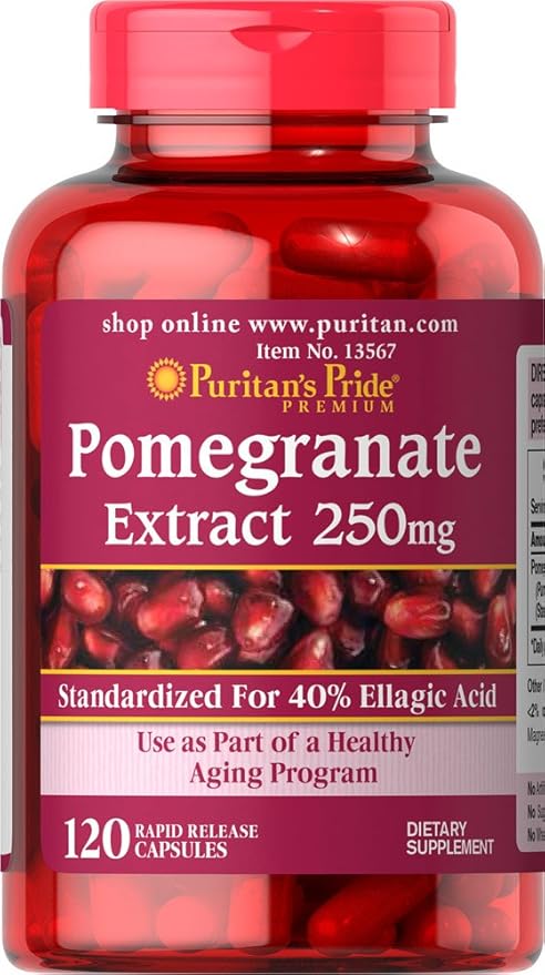 Puritan's Pride Premium Pomegranate Extract 250mg, 40% Ellagic Acid,120 Rapid