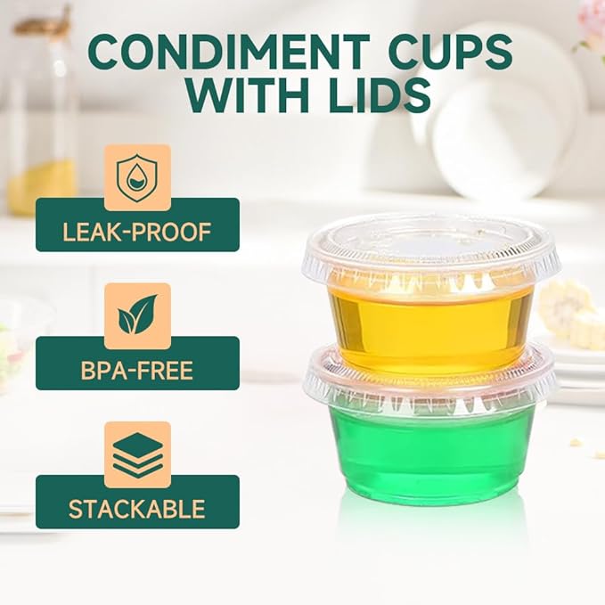 520 Pack - 2oz Disposable Plastic Portion Cups with Lids, Jello Shot Cups,Salad Dressing, Small Plastic Containers for Meal Prep, Sauces, and Sample Tasting…