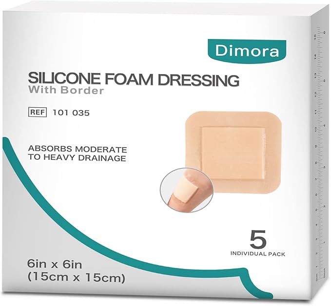 Dimora Silicone Foam Dressing with Border 6"x6" Waterproof 5 Pack…