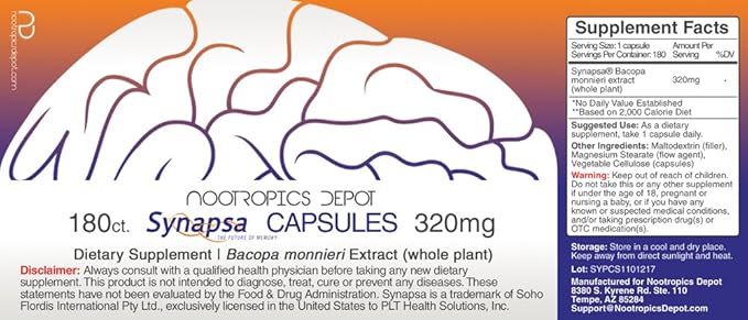 Nootropics Depot Synapsa Bacopa Monnieri Capsules 320mg | 180 Count