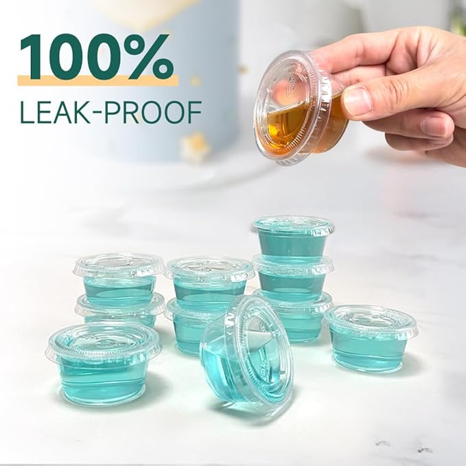 520 Pack - 2oz Disposable Plastic Portion Cups with Lids, Jello Shot Cups,Salad Dressing, Small Plastic Containers for Meal Prep, Sauces, and Sample Tasting…