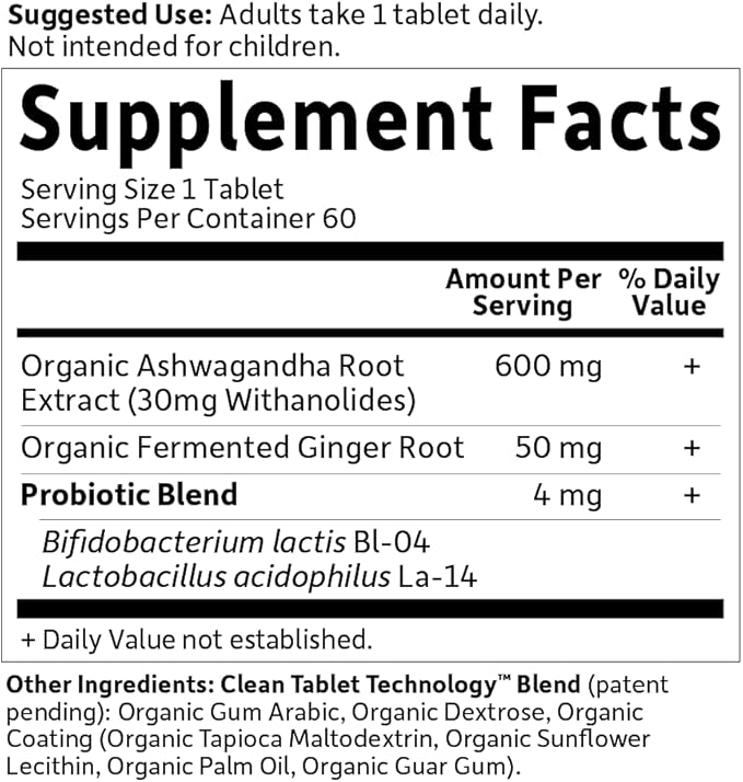 Garden of Life Organics Ashwagandha Stress, 2 Month 60 Tablets
