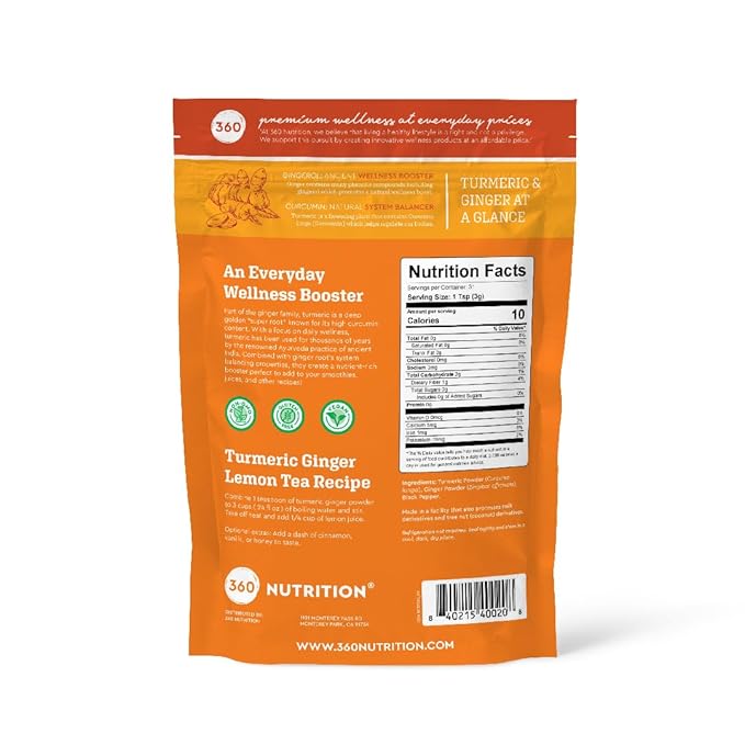 360 Nutrition Turmeric Supplement with Ginger 2 Pack 3.3 oz