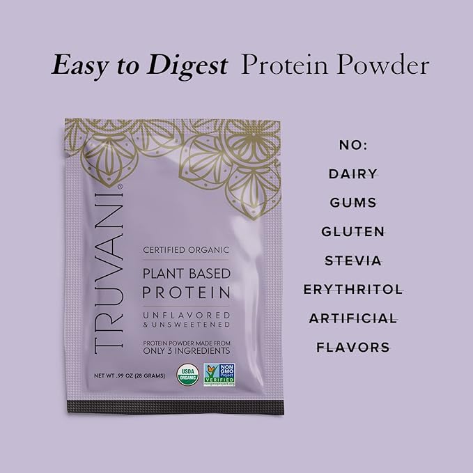 Truvani Vegan Pea Protein Powder | Unflavored | 20g Organic Plant Based Protein | 1 Serving | Keto | Gluten & Dairy Free | Low Carb | No Added Sugar