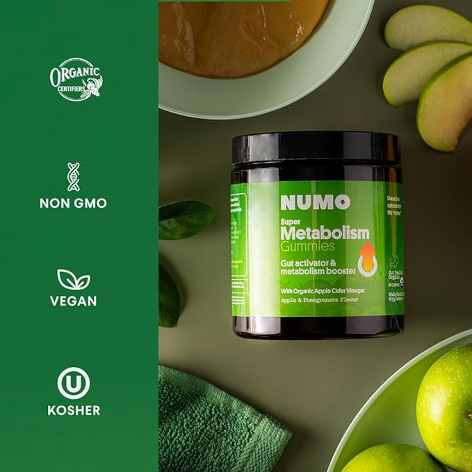 Numo Apple Cider Vinegar Gummies - ACV with Organic Apple Cider Vinegar & Organic MCT Oil - Supplement for Wellness - 3X Acetic Acid, 250 CFUs Probiotics - Organic, Vegan, Kosher, Non-GMO - 60 Count