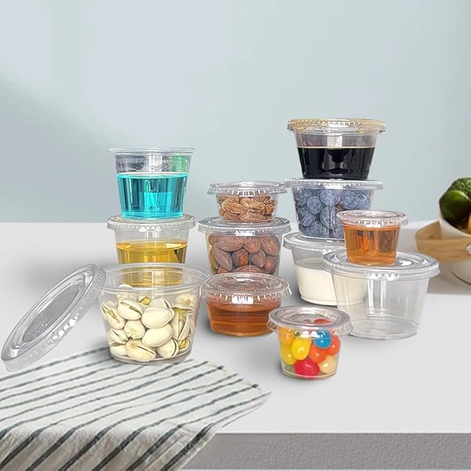 520 Pack - 2oz Disposable Plastic Portion Cups with Lids, Jello Shot Cups,Salad Dressing, Small Plastic Containers for Meal Prep, Sauces, and Sample Tasting…