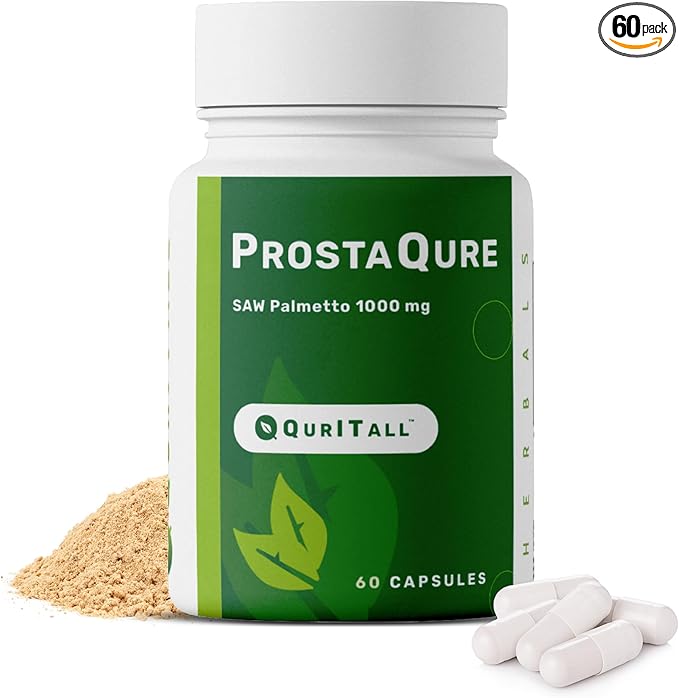 ProstaQure Saw Palmetto 1000 mg - Prostate Supplements for Men's Health - Decrease Nightly Urination & Improved Urine Flow - 60 Capsules Vegan, Soy Free & Gluten-Free