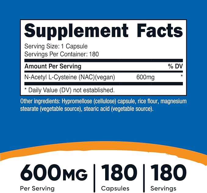 Nutricost N-Acetyl L-Cysteine (NAC) 600mg, 180 Capsules