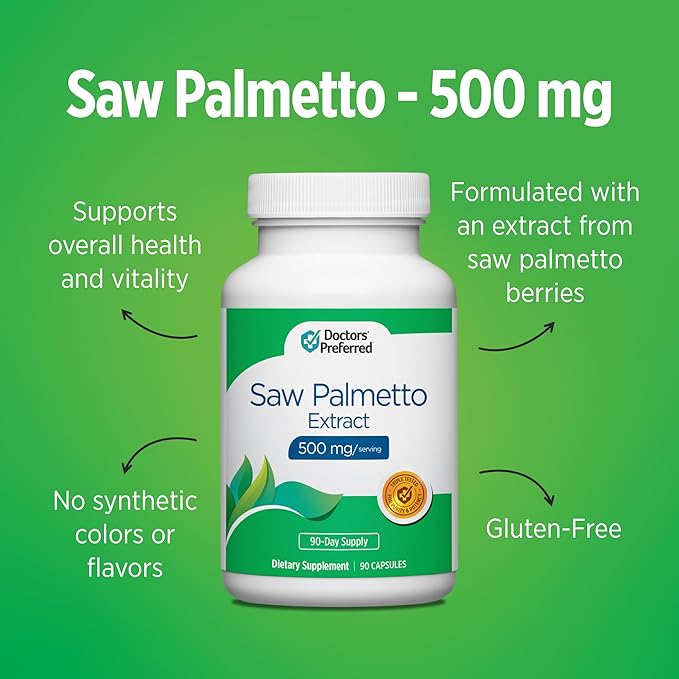 DOCTORS' PREFERRED Saw Palmetto Supplement for Health and Well-Being—500 mg/Serving | 90 Capsules