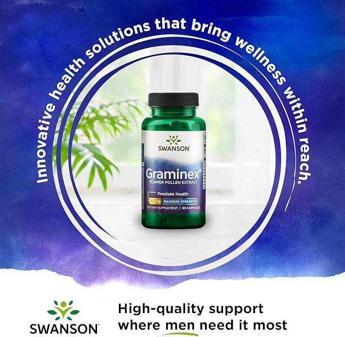 Swanson Maximum Strength Graminex Flower Pollen Extract - Supports Prostate Health, Urinary Tract Function, and Kidney Health - Mens Health Supplement - (60 Capsules, 500mg Each) (4 Pack)