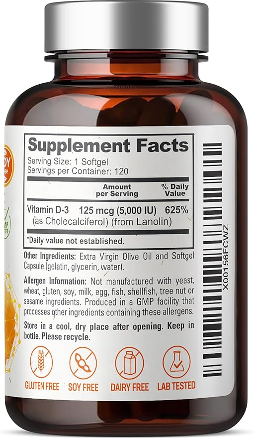 biophix Vitamin D-3 5000 IU 120 Softgels K2 …