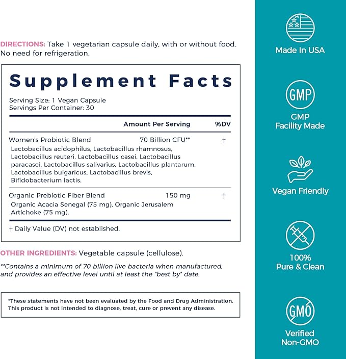 NewRhythm Women's Probiotics, Organic Prebiotics, 70 10 Strains, 30 Vegan