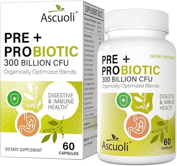 Ascuoli Probiotics for Women & Men 300 Billion 22 Strains 15 Organic 60 Capsule