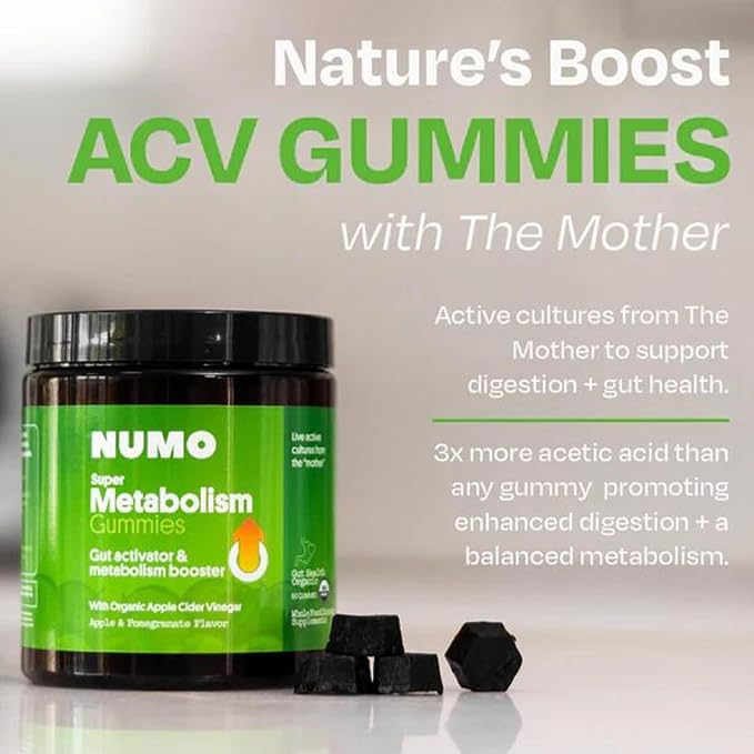 Numo Apple Cider Vinegar Gummies - ACV with Organic Apple Cider Vinegar & Organic MCT Oil - Supplement for Wellness - 3X Acetic Acid, 250 CFUs Probiotics - Organic, Vegan, Kosher, Non-GMO - 60 Count