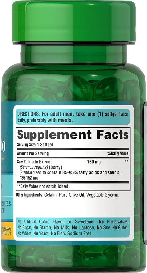 Puritan's Pride Saw Palmetto Standardized Extract 160 mg Softgels, 60 Count(Pack of 1)