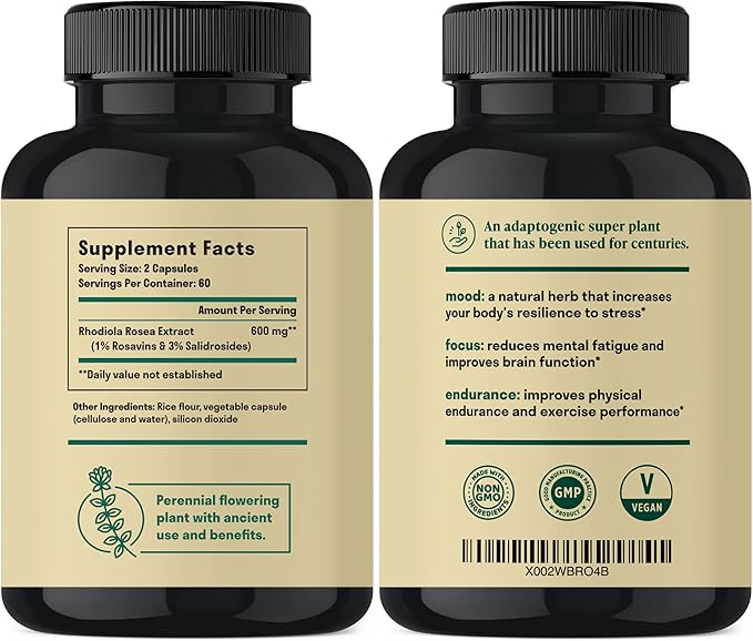 Rhodiola Rosea 600 mg 120 Vegan (3% Salidroside 1% Rosavins)