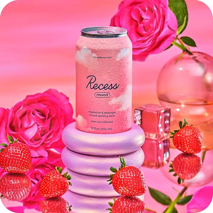 Recess Mood Magnesium Supplement Drink Calming 12 Ounce, 12 (Strawberry 12 Pack)