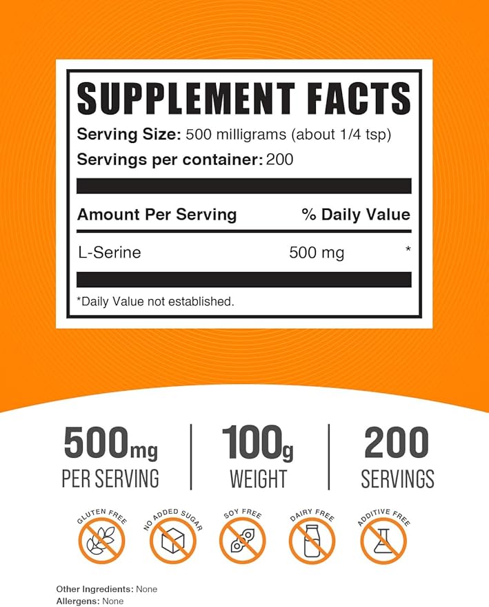 BulkSupplements.com L-Serine Powder - Serine Supplement, L-Serine 500mg - Amino Acid Supplement for Immune Support - Gluten Free, 500mg per Serving, 100g (3.5 oz) (Pack of 1)