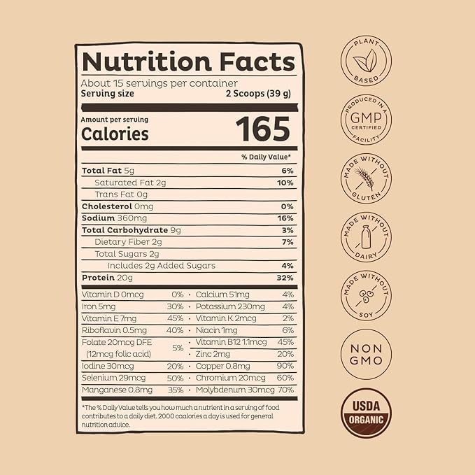KOS Organic Plant Based Protein Powder, 15 Servings