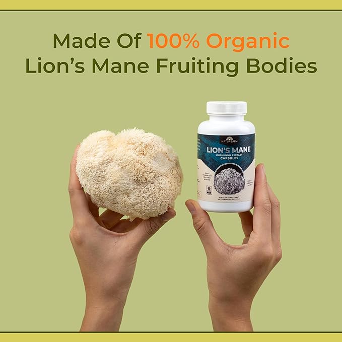 Naturealm - Lion's Mane Capsules - 90 Vegetarian 30-Day Supply