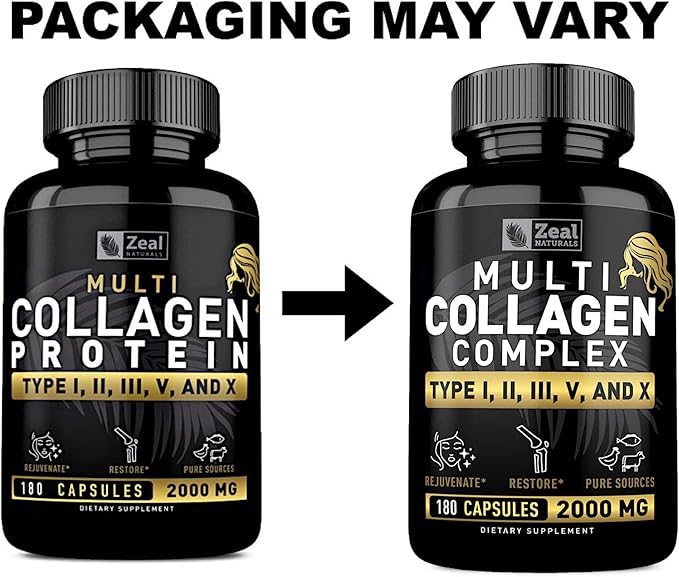 Multi Collagen Peptides Pills (Types Ⅰ,Ⅱ,Ⅲ,Ⅴ,Ⅹ) (180 Capsules)