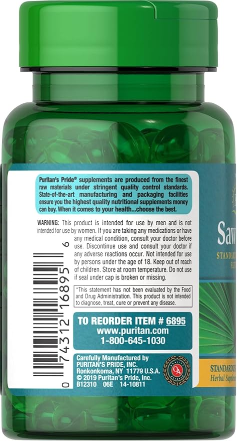 Puritan's Pride Saw Palmetto Standardized Extract 160 mg Softgels, 60 Count(Pack of 1)