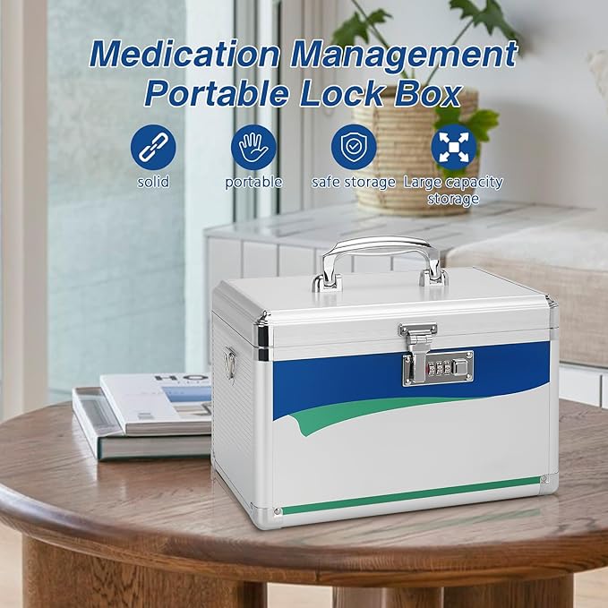 Medicine Lock Box With Combination Lock 10 x 6 x 6.7 Inches