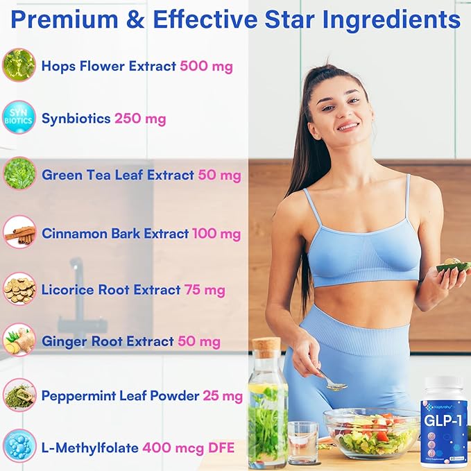 GLP-1 Support | GLP-1 Supplement, GLP Supplement Core with Synbiotics, Hops Extract, Eriocitrin, Support GLP1 Level Naturally, Natural GLP 1 Supplement for Women and Men, Take Before Meal - 60 Count