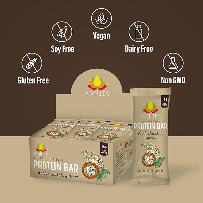 AMRITA Dark Chocolate Quinoa Vegan Protein Bars 15g of