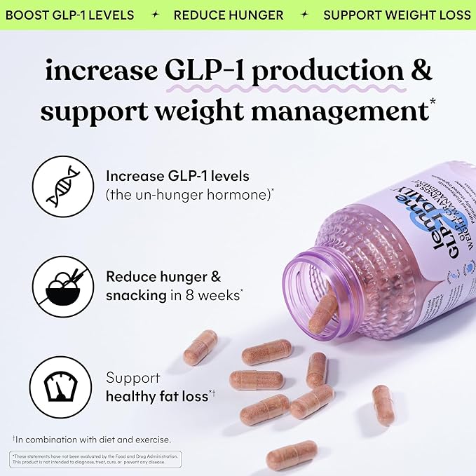Lemme GLP-1 Daily, Reduce Hunger & Cravings, Boost GLP-1 Production, Support Fat Loss and Weight Management with Clinically Studied Ingredients, 1 Month Supply (60 Capsules)