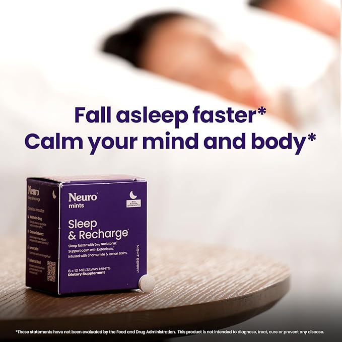 Neuro Melatonin 5mg Sleep & Recharge Mints (144 Pieces) - Fast Dissolve Melatonin Sugar Free Mints with Lemon Balm & Chamomile for Better Sleep - Calm Sleep Supplement for Adults - Night Berry Flavor