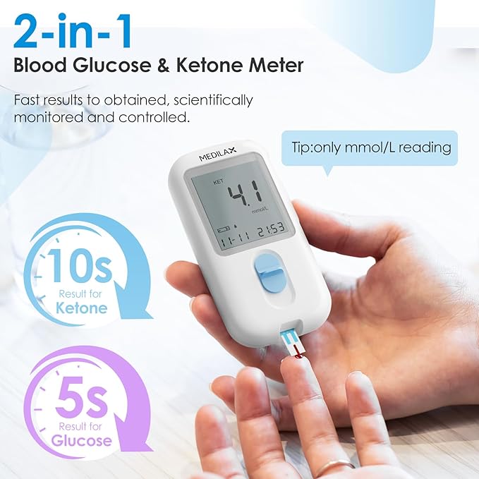 Medilax Ketone Monitor and Glucose Meter Kit 10 Ketone 10 Glucose
