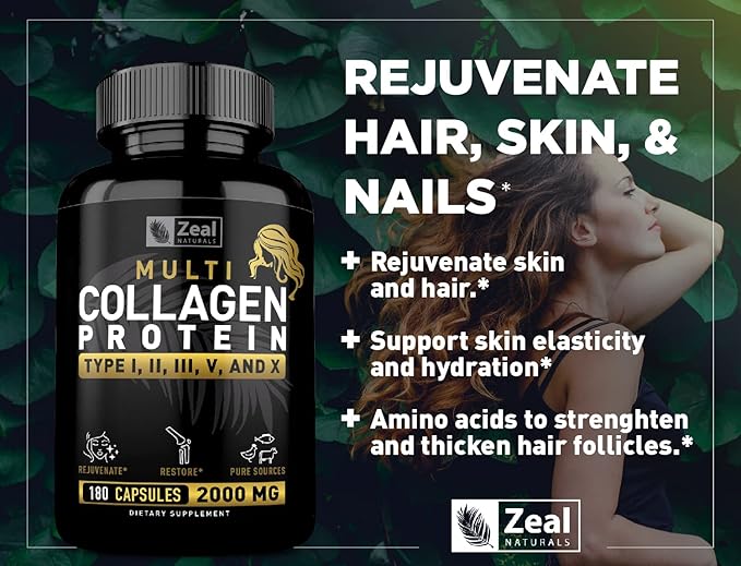 Multi Collagen Peptides Pills (Types Ⅰ,Ⅱ,Ⅲ,Ⅴ,Ⅹ) (180 Capsules)