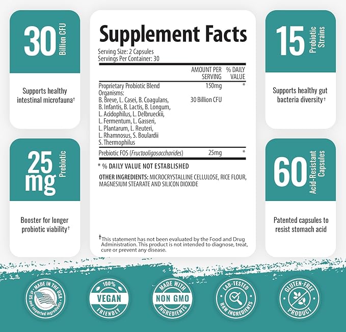 30 Billion CFU Probiotic Supplement 120 Vegetarian