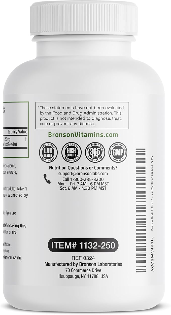 Bronson Rhodiola Rosea Vegetarian Capsules 250 Count