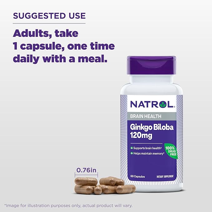 Natrol Brain Health Ginkgo Biloba 120mg, 60 Capsules, 60 Day