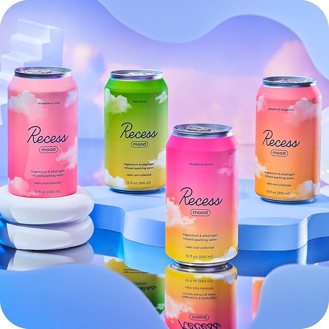 Recess Mood Magnesium Supplement Drink Calming 12 Ounce, 12 (Variety 12 Pack)