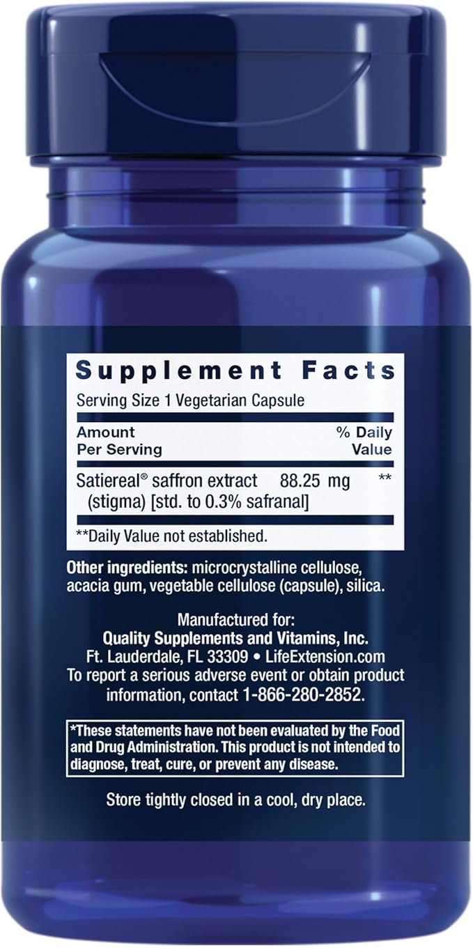 Life Extension Optimized Saffron, saffron extract, 60 vegetarian
