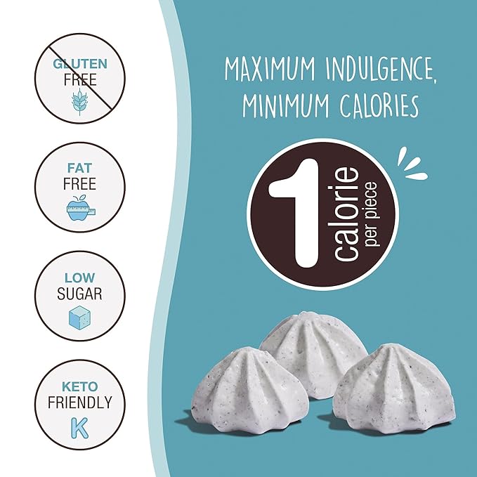 Don't Worry Keto Friendly Meringue Cookies - Cookies & Cream, Only 1 Calorie per piece!, Healthy Candy, Gluten Free Snacks for Adults, Low Carb, Low Sugar Snacks - 4 Pack