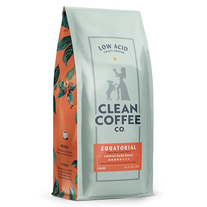 Clean Coffee Co. - Low Acid Medium-Dark Roast, Tested for Molds and Toxins, Papua New Guinea Blend, Notes of Milk Chocolate and Roasted Almonds (Ground, 12 oz Bag)