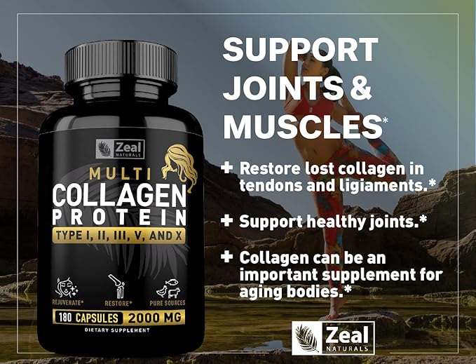 Multi Collagen Peptides Pills (Types Ⅰ,Ⅱ,Ⅲ,Ⅴ,Ⅹ) (180 Capsules)