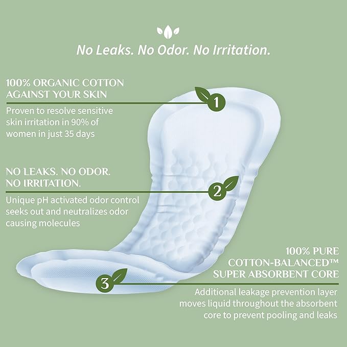 Organyc 100% Organic Cotton Incontinence Pads 16 Count…