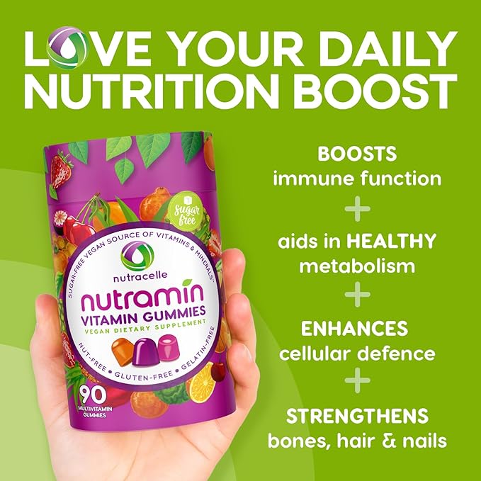 NUTRAMIN Daily Vegan Keto Multivitamin Gummies D2, and B6, B12 B12 & 90 Count, 45 Days