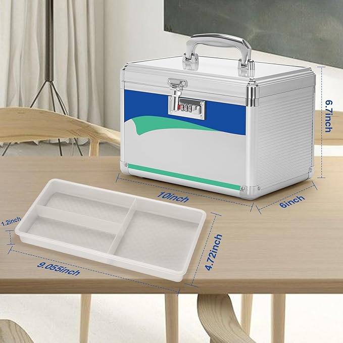 Medicine Lock Box With Combination Lock 10 x 6 x 6.7 Inches