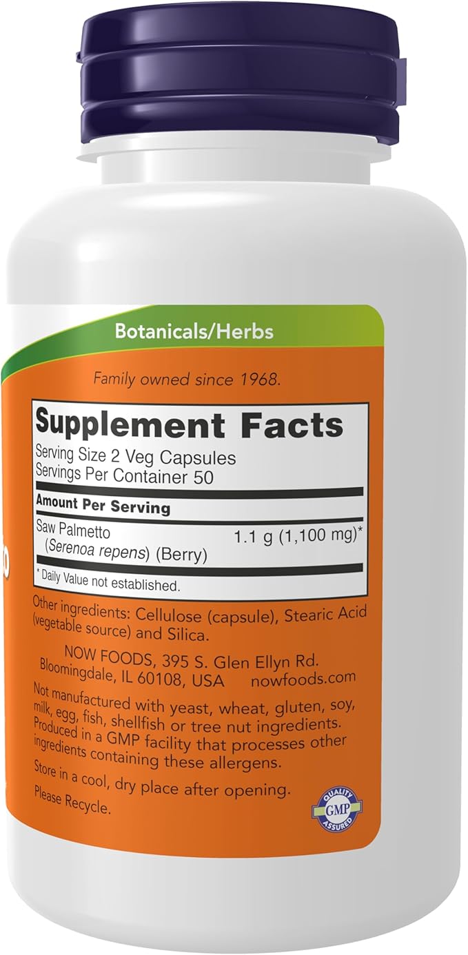 NOW Foods Supplements, Saw Palmetto Berries (Serenoa repens) 550 mg, Men's Health*, 100 Veg Capsules