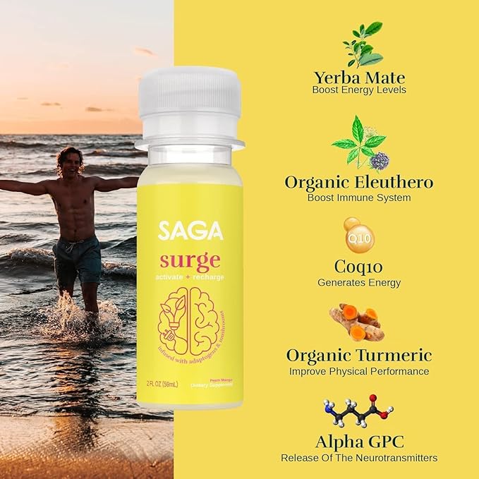 SAGA Organic Energy Shots CoQ10 & 2oz Shots (12-Pack)